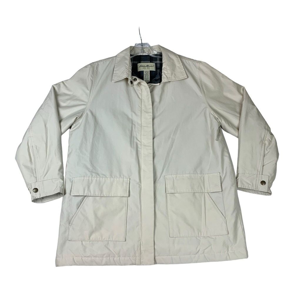 Eddie Bauer Jacket Womens Large White Soft Shell Windbreaker‎ Rain Coat Lined